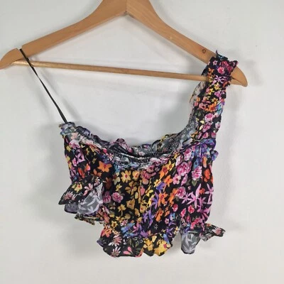 $19.95 • Buy Bershka Womens Crop Cami Top Size S Black Floral One Shoulder Stretch 026104