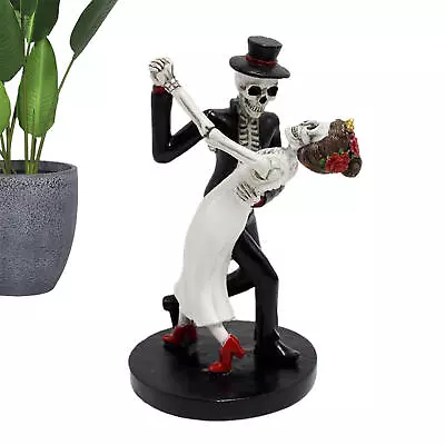 Sugar Skull Couple Statue Wedding Tango Dance Skeleton Figurine Mini Resin  • $15.43