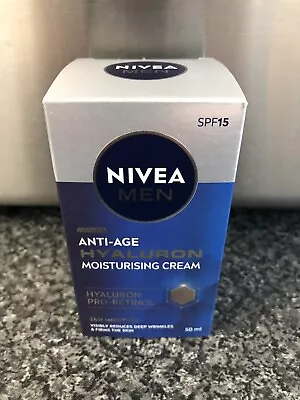 NIVEA MEN Anti-Age Hyaluron SPF15 Moisturising Cream (50ml) Anti-Wrinkle Face • £4.99