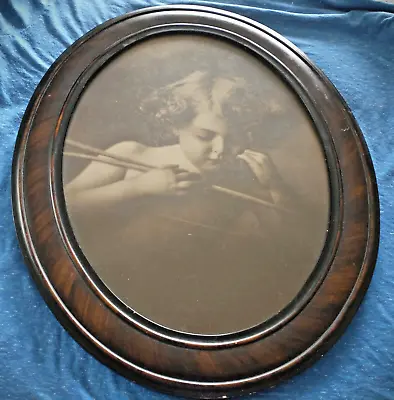 Cupid Asleep Antique Print In Large Oval Tiger Wood Frame 1897 M.b. Parkinson • $59