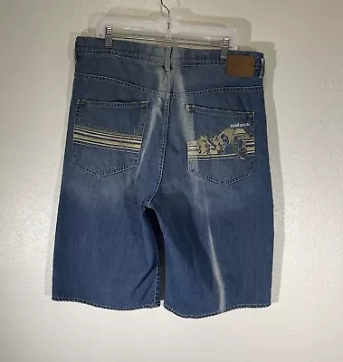 Vintage Ecko Unltd Jean Shorts Mens 36 Baggy Embroidered Distressed Hip Hop Rap • $26.21