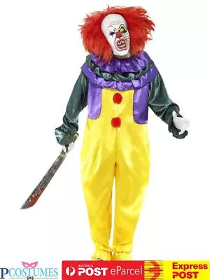 Horror Killer Clown Scary Circus Costume Mens Halloween Pennywise + Mask • $91