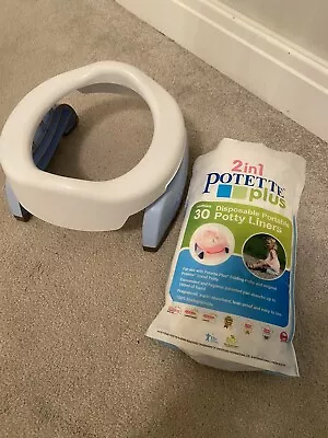 £12.99 • Buy POTETTE PLUS TRAVEL POTTY TOILET SEAT POTTY TRAINING Blue/White + 16 Liners