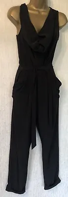 TOPHOP - Black Cowl Neck Pockets & Belted Tapered Smart Jumpsuit • Size UK 6 • £8.50