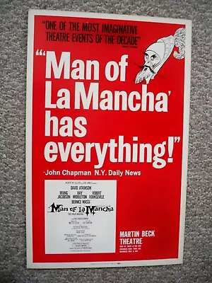 HIRSCHFELD Window Card MAN OF LA MANCHA David Atkinson MARTIN BECK THEATRE 1968 • $50