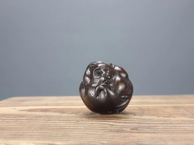 £38 • Buy Japanese Carved Monkey Wooden Netsuke Signed