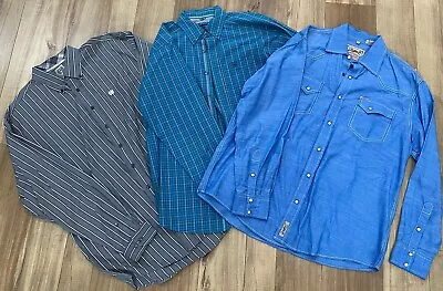 Lot Of (3) Western Button Up Pearl Snap Rodeo Shirts Cinch Ariat Rafter C • $15