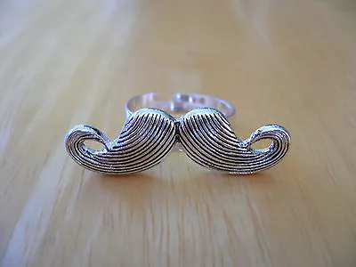 Stylish  MUSTACHE  Ring In Silvertone Size 6.5 Or Larger One Size Adjustable BN • $6.99