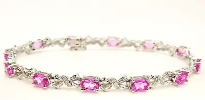 9ct White Gold Pink Sapphire Diamond Tennis Bracelet 9CARAT NEW GIFT BOXED • £495