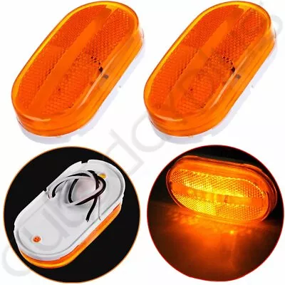 2x Oblong Amber Oval LED Side Marker Lights Clearance Lamp Trailer Camper Truck • $9.91