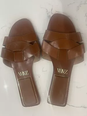 Zara Woman Leather Crossover Sandals Size 38 Europe Us 7.5 • $16