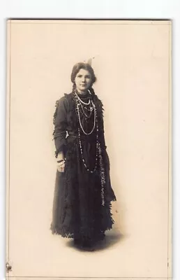 Native Amer. Indian Beads & Dress~Named Petoskey Michigan Girl~RPPC Postcard-D9 • $16.50