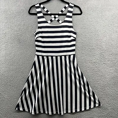 H&M Women Mini Dress Multicolor Striped Fit Flare Sleeveless Scoop Neck Size S • $9