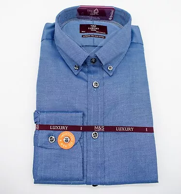 M&S Luxury Blue Tailored Shirt Size 15.5 Collar RRP £45 • £21.99