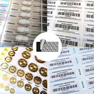 Tamper Proof Stickers Tamper Evident Warranty Void Labels Barcode Hologram  • £89.95