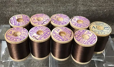 Vintage 9pc Spools Of Pure #5285 Sanka Brown Silk Thread Size A Lot • $65