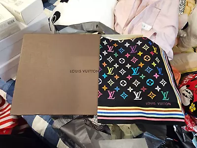 NEW LOUIS VUITTON Limited Edition BLACK MULTICOLOR 100% Cotton Scarf • $399.99