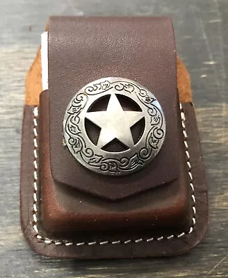 Leather Zippo Lighter Case Holder Belt Pouch Texas 5 Point Star Sheriff Badge • $7.49