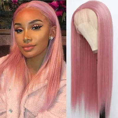 Long Straight Pink Lace Front Synthetic High Temperature Wigs Fashion Cos Cute • $36.99