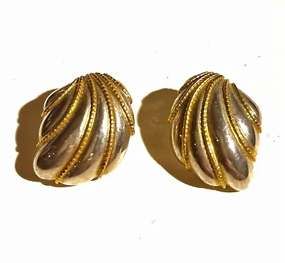 VINTAGE JEWELRY A GIANNETTI 1970s Gold Silver Tone Couture Shell Stud Earrings • £41.49