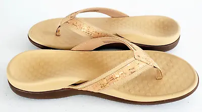 Vionic Womens 9 B/M Tide Cork & Gold Metallic Arch Support Flip Flop Sandals NEW • $39.99