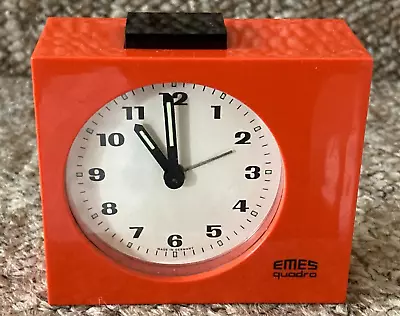 A Working Used Vintage 1960’s Retro Orange Emes Quadro Mechanical Wind Up Clock • £17.99