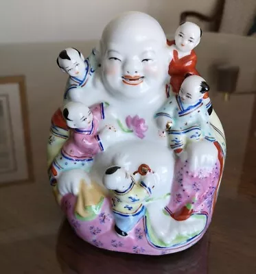 Vintage Chinese Porcelain Laughing Buddha With Five Children Statue Stamp • £33.26