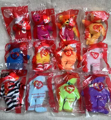 McDonalds 2004 Happy Meal 25 Years TY Bears Complete Set Of 12 - Sealed Packages • $22.95