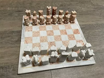 Vintage Marble/Onyx Stone Chess Board Set - Pinkish/White 13.5X13.5” • $50