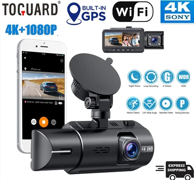 $159.59 • Buy TOGUARD WIFI 4K Dual GPS Dash Cam Front And Inside Night Vision Car Camera Taxi