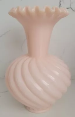 Rare Fenton Art Glass 1950’s Pink Swirl Spiral Ruffled Crimped Vase 6  Vintage • $49.99