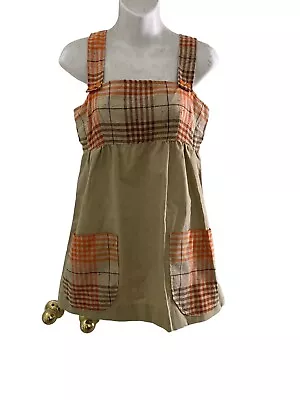 Vintage Handmade Smock Apron Pockets Top Tan Tank Grandma Cottagecore Small • $19.99