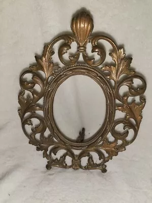  Antique Vtg Gilded Cast Iron Oval Picture Frame Victorian W/ Standup Leg • $29.99