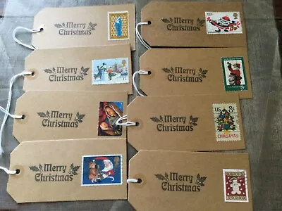 8x Christmas Gift Tags Handmade With Vintage Postage Stamps • £1.69