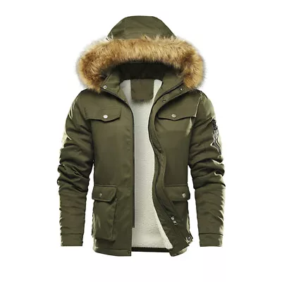 Men Thicken Warm Lamb Wool Mid Length Fur Collar Cotton Coat  Waterproof Jacket • $90.66