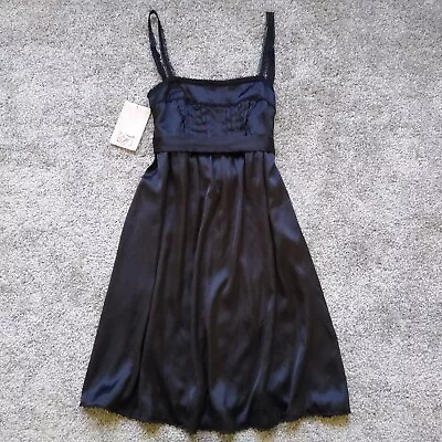 Vintage Black Dress Babydoll Cami Slip Dress Shiny Satin And Lace Zara TRF S • $26.60