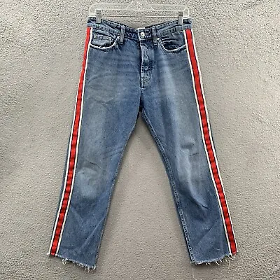 $15 • Buy Zara Authentic Denim By TRF Jeans Womens Size 6 US Blue Red Side Stripe Panel