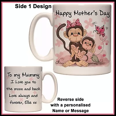 Personalised Happy Mothers Day Mug - Cute Monkey Gift Idea - Mum Grandma Nanny • $20