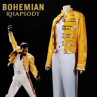 $78.20 • Buy Queen Lead Vocals Freddie Mercury Cosplay Costume Yellow Leather Jacket Coat