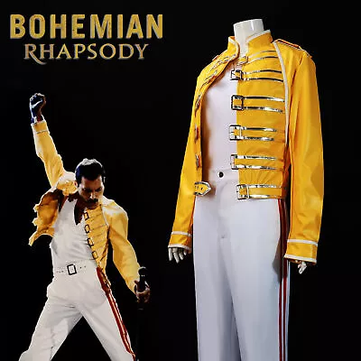 $49.68 • Buy Queen Lead Vocals Freddie Mercury Cosplay Costume Yellow Leather Jacket