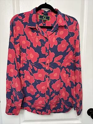 C Wonder Womens 100% Silk Shirt Size Large Floral Blue Pink • $25