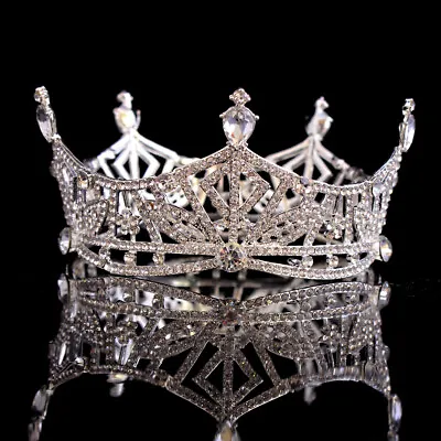Miss America Pageant Bridal Wedding Rhinestone 6.5cm Tall Tiara Full Round Crown • £17.39