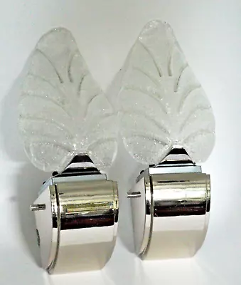 Lightolier Scalini Art Deco Modern Chrome Murano Glass Leaf Wall Sconces S/2 • $875