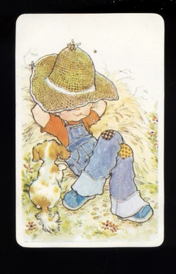 $4.50 • Buy Original Vintage Sarah Kay Blank Back Card Cute Boy Hat & Rests Grass Pet Dog