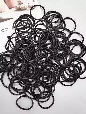 20 Black Hair Bands Elastics Bobbles Thin 2mm Thick 4mm Hair Ties Kids Women • £1.79