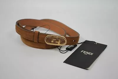 £280 • Buy FENDI Ladies Brown Suede Gold Hardware Thick Belt Size 80 NEW