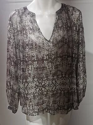 VELVET By GRAHAM And SPENCER Purple Gold Mix Long Sleeve V Neck Sheer Top Sz 14 • £4.99