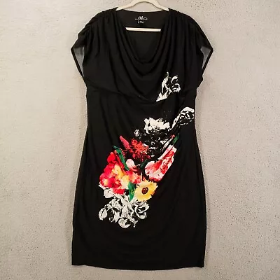 Midnight Velvet Dress Womens 1X Black Floral Artsy Lined Stretchy • $25.99