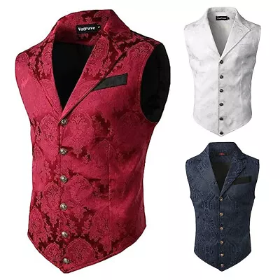 Men Victorian Suit Vest Single Breasted Jacquard Steampunk Gothic Waistcoat Top • $13.31