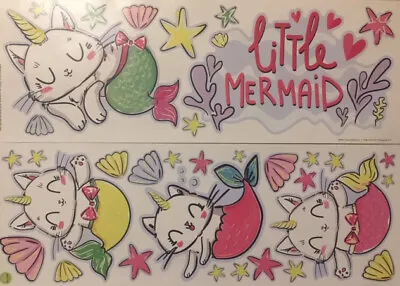 LITTLE MERMAID UNICORN KITTENS  Wall Stickers 34 Decals Cats Shells Starfish • $7.95